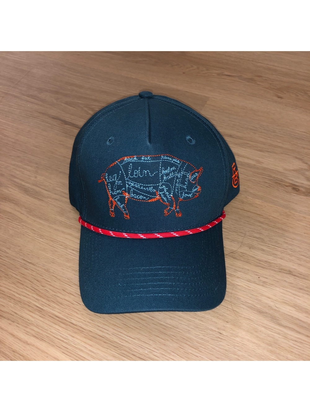 RAISED BY COYOTES PORK CUTS HOG PIG ROPE SNAPBACK HAT EMBROIDERED BLUE RED CAP
